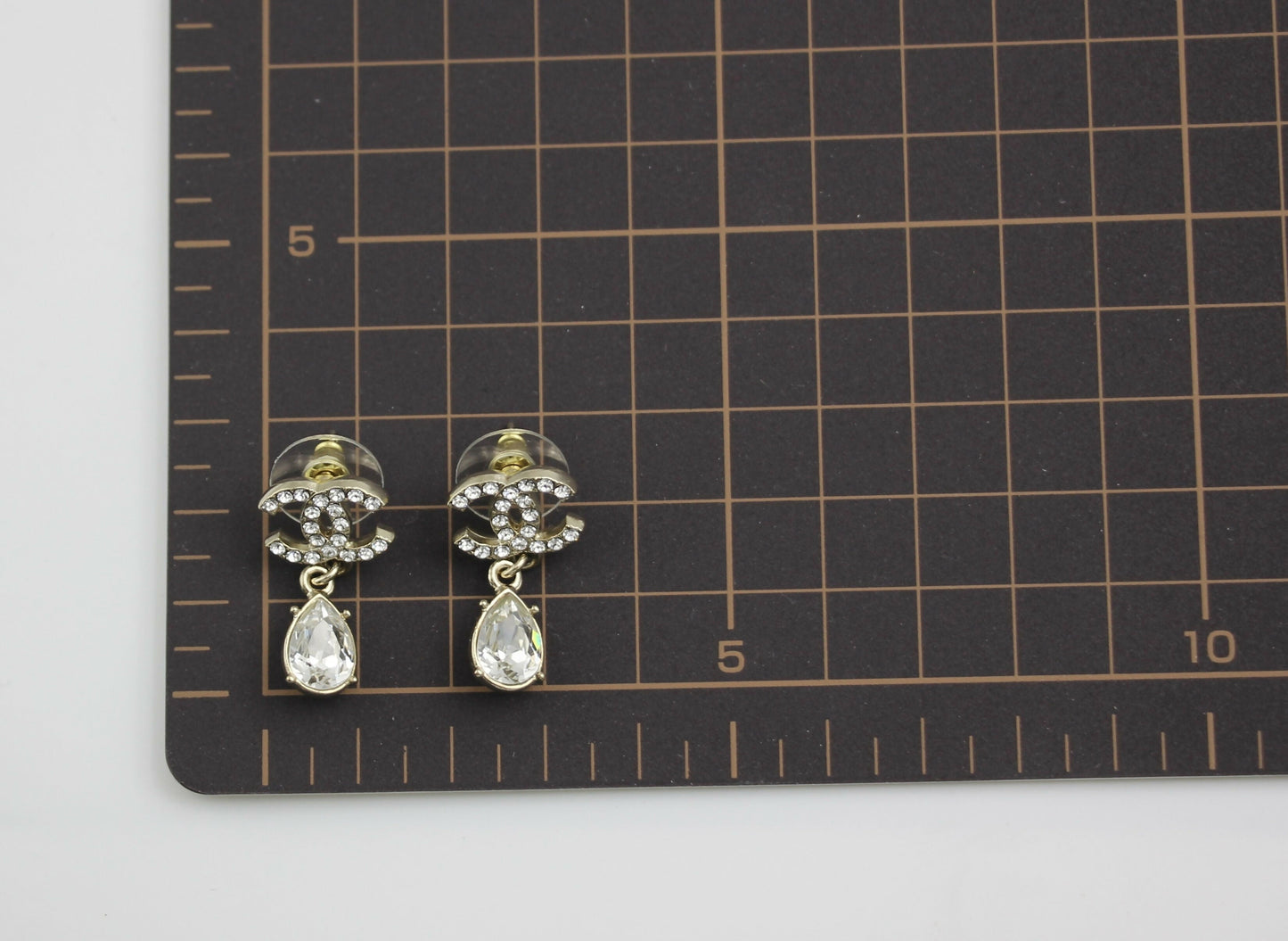 Chanel C19A Rhinestone CC Drop Dangle Stud Earrings