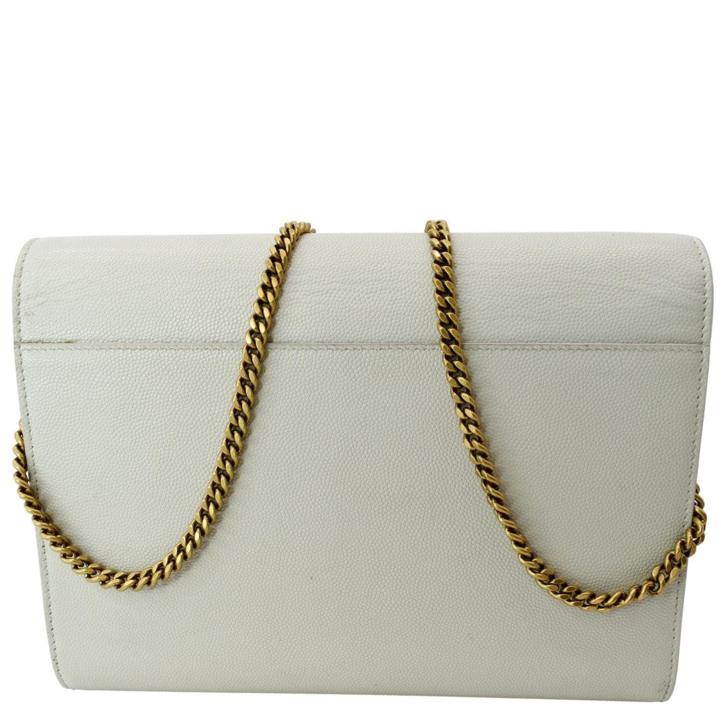 YVES SAINT LAURENT Cassandra Grain De Poudre Embossed Flap Crossbody Bag White
