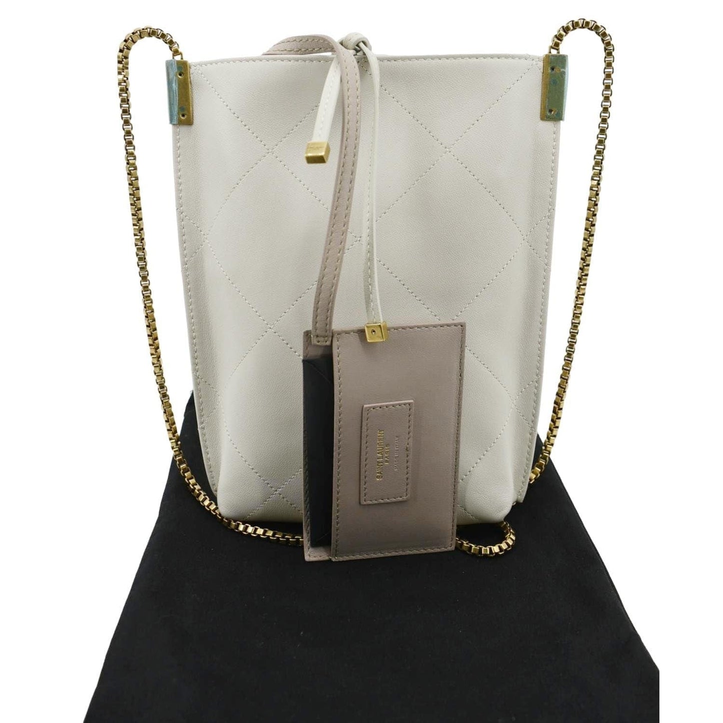YVES SAINT LAURENT Suzanne Chain Leather Shoulder Bag White