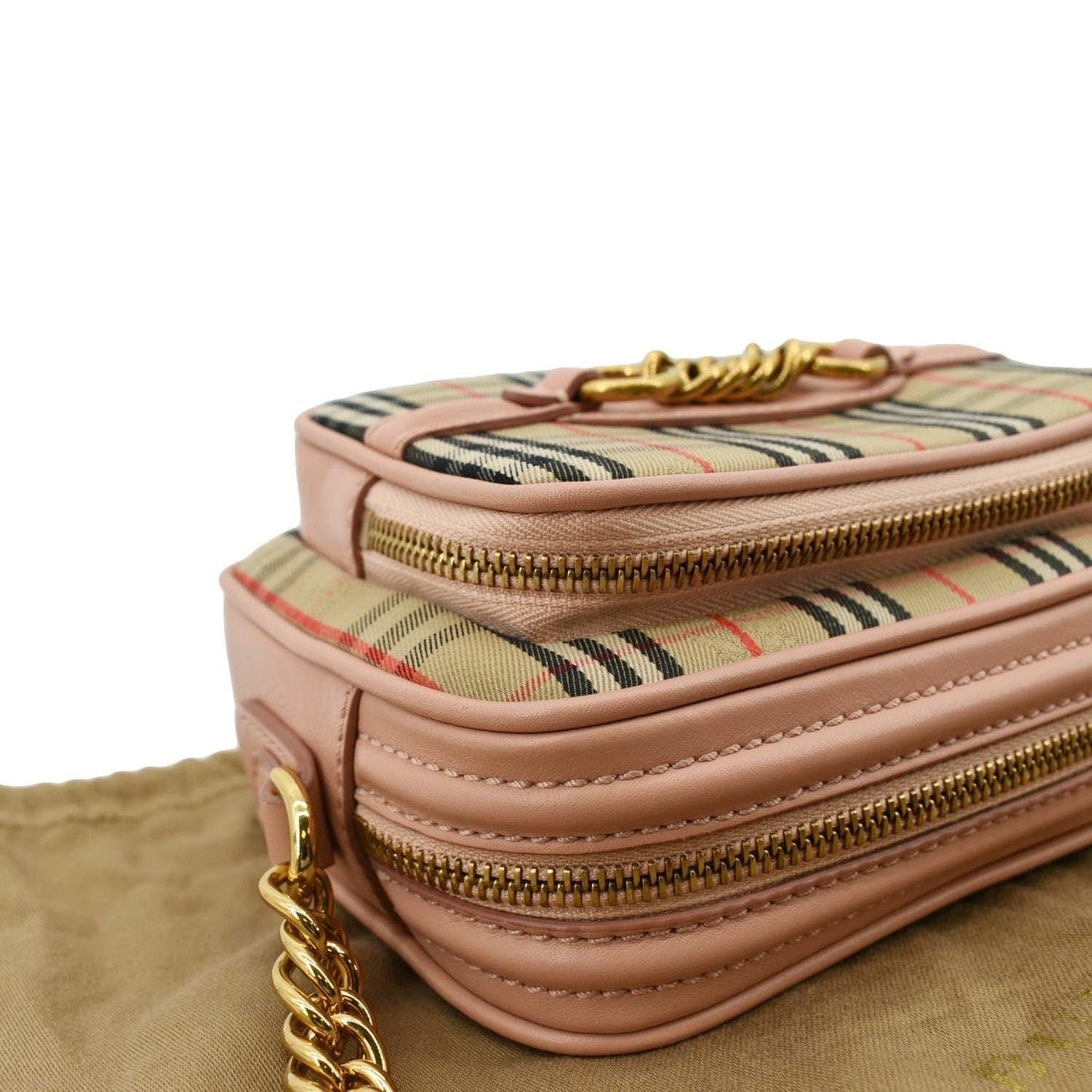 BURBERRY 1983 Knight Check Link Crossbody Camera Bag Light Pink