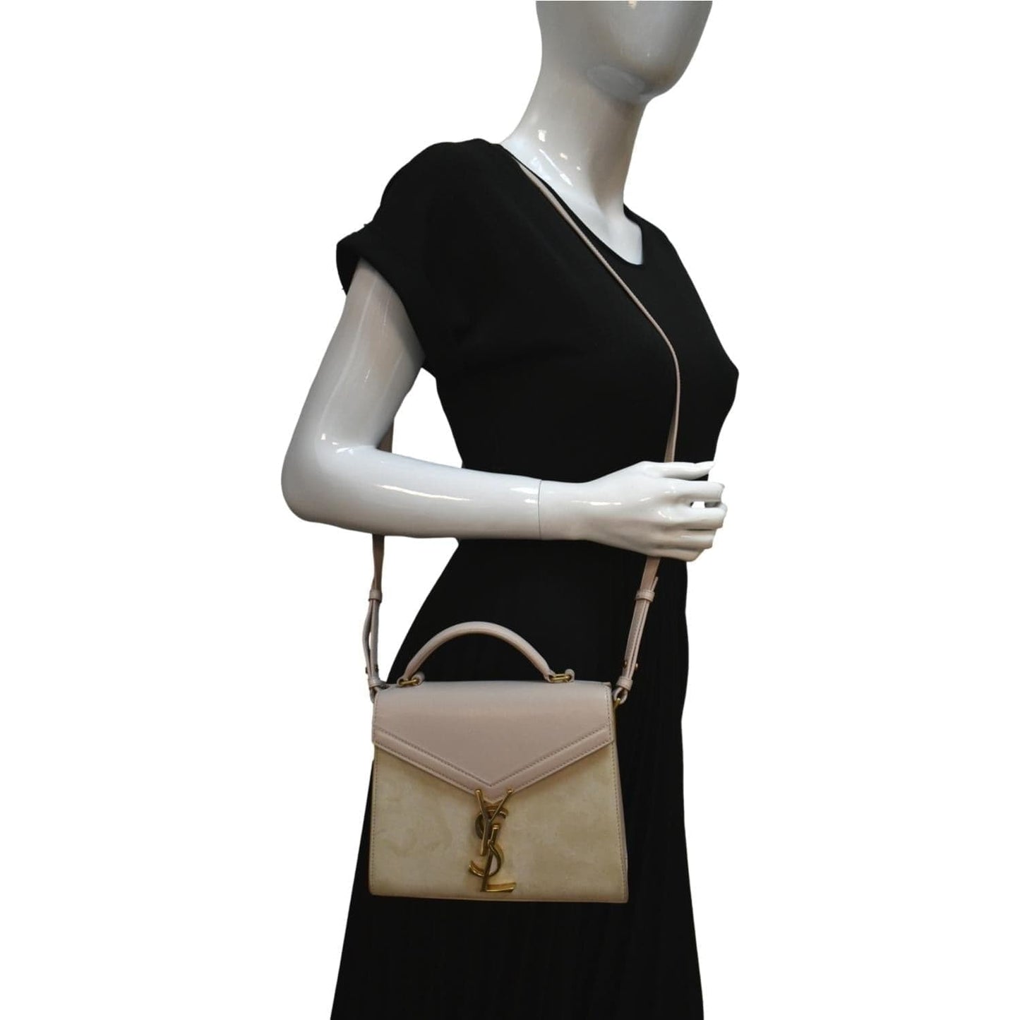 YVES SAINT LAURENT Cassandra Mini Calfskin Leather Shoulder Bag Cream