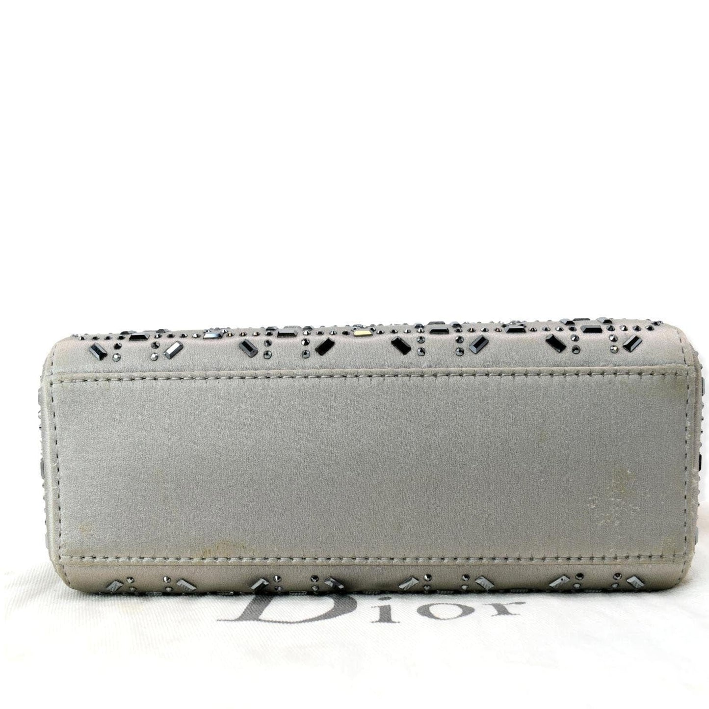 CHRISTIAN DIOR Mini Lady Dior Crystal Embellished Satin Shoulder Bag Gray