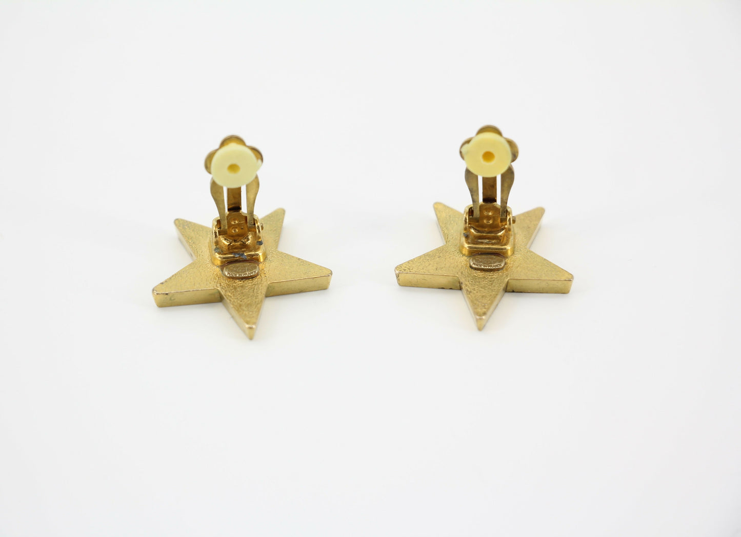 Chanel Vintage 01P Metal Black Star Shape CC Clip-on Earrings