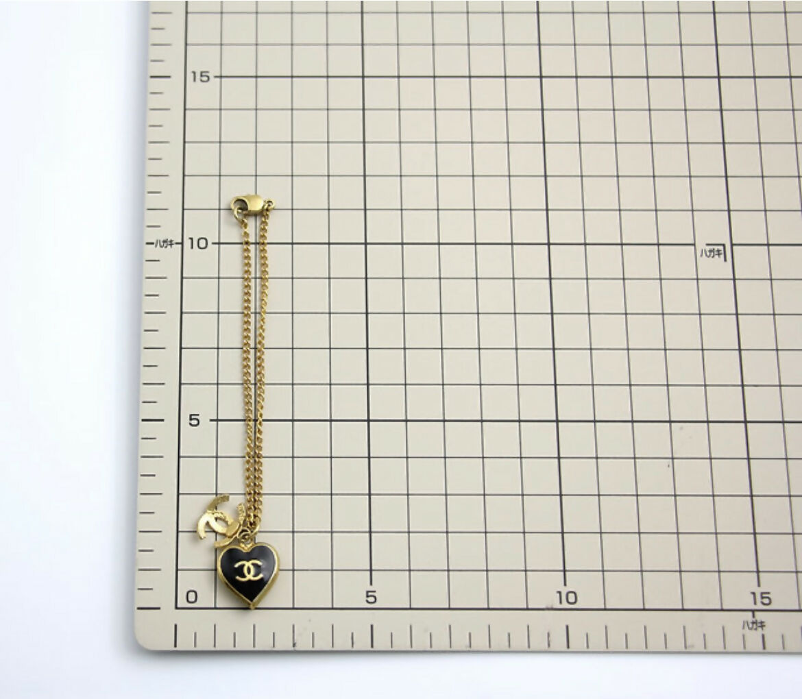 Chanel Vintage 02P Enamel Black Heart CC Bracelet