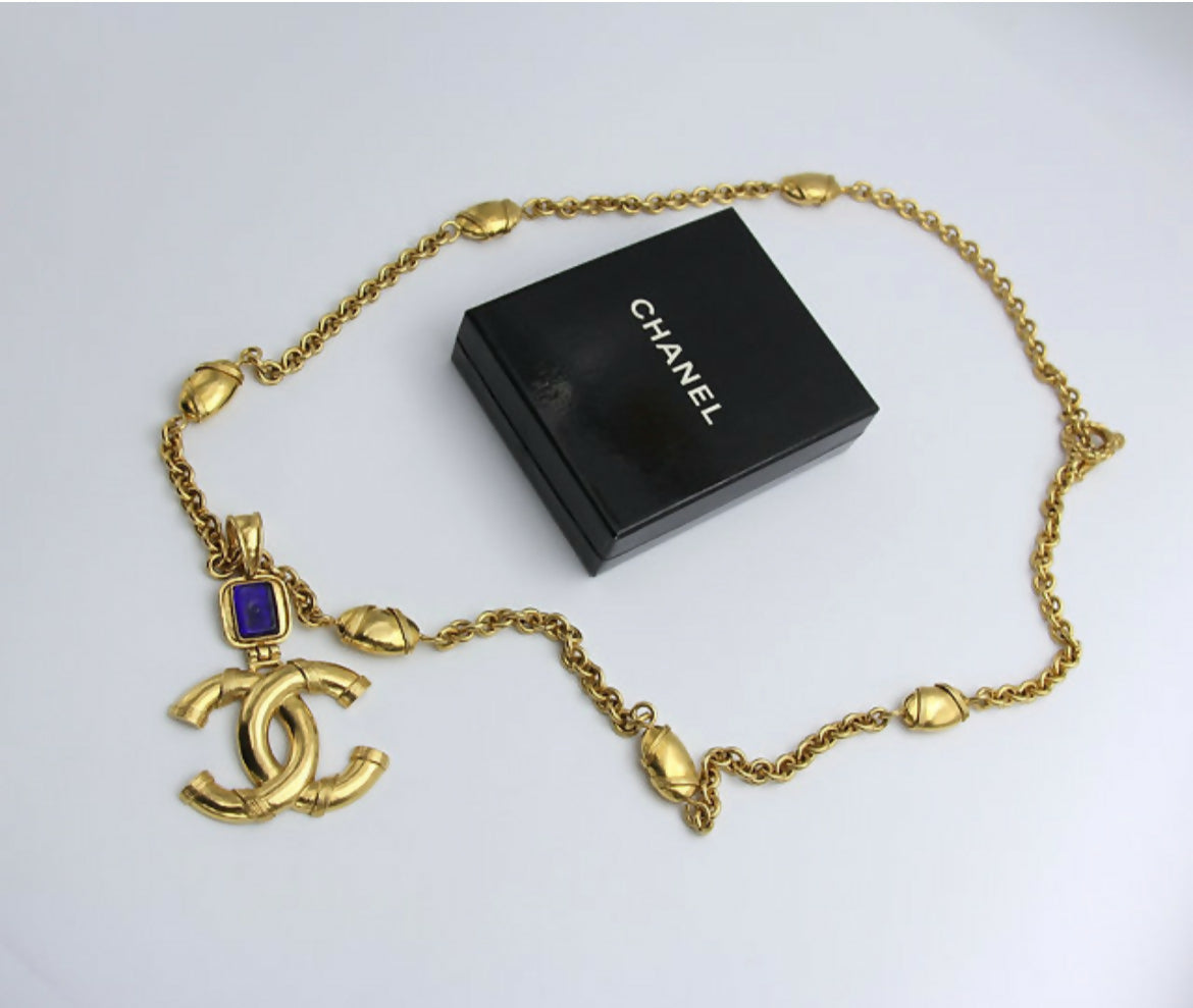 Chanel Vintage 94A Gripoix Blue Gold-plated Necklace