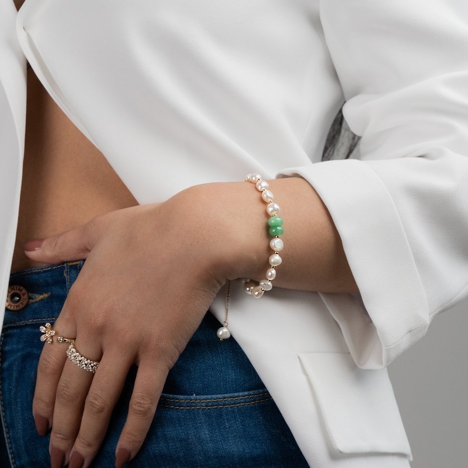Freshwater Pearl & Pink Aventurine Bracelet