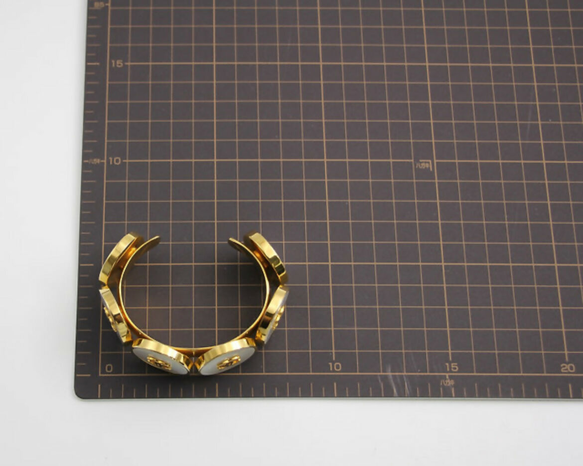 Chanel Vintage 95A Mother-of-Pearl Circle Shape Gold Plated Bracelet Cuff
