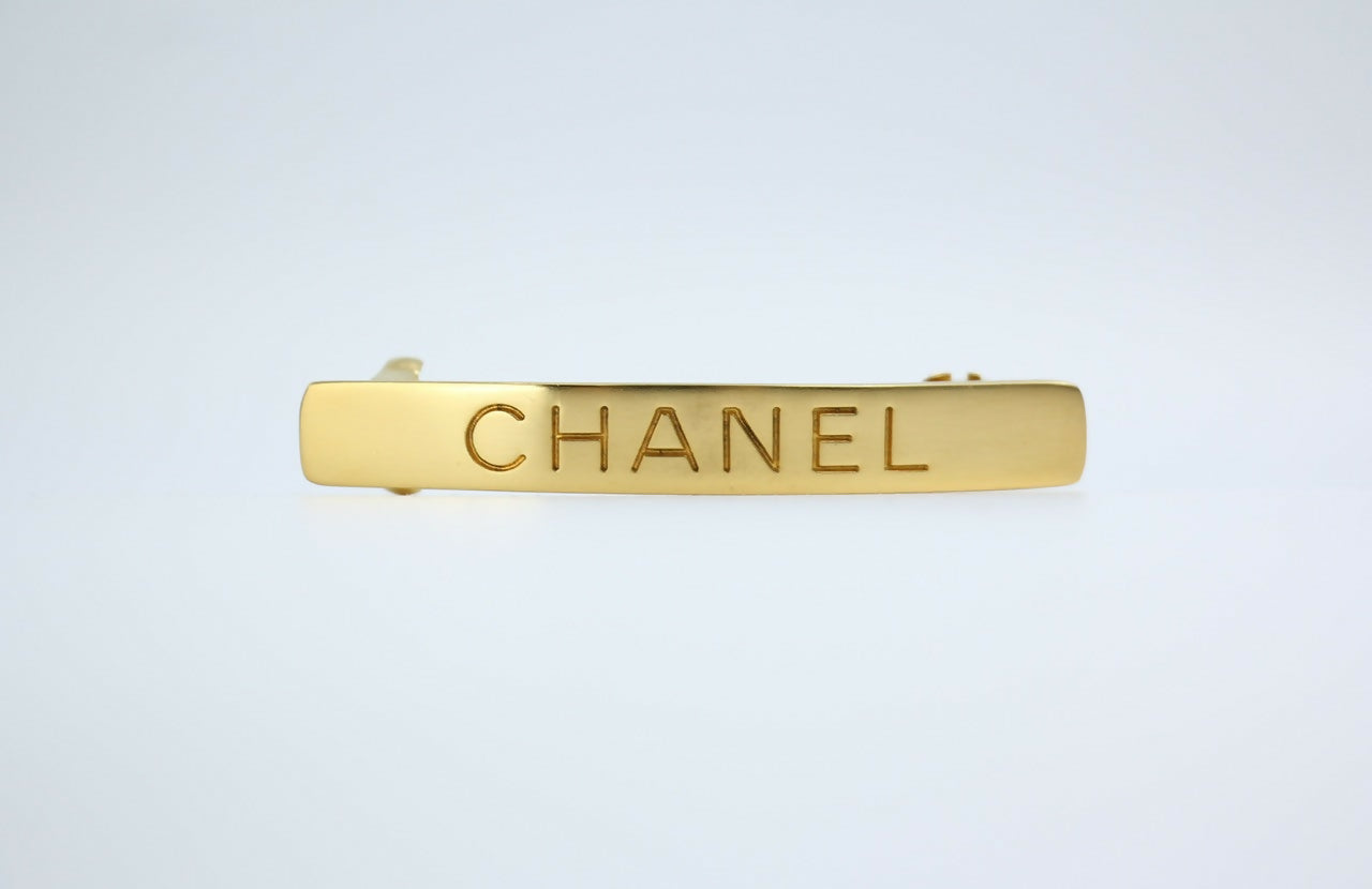 Chanel Vintage 98A Matte Gold-plated ‘CHANEL’ Hairpin