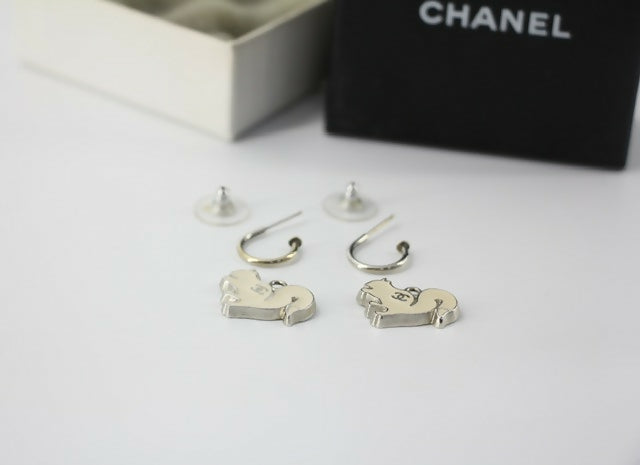 Chanel Vintage 03P & 05A Enamel White Squirrel Earrings