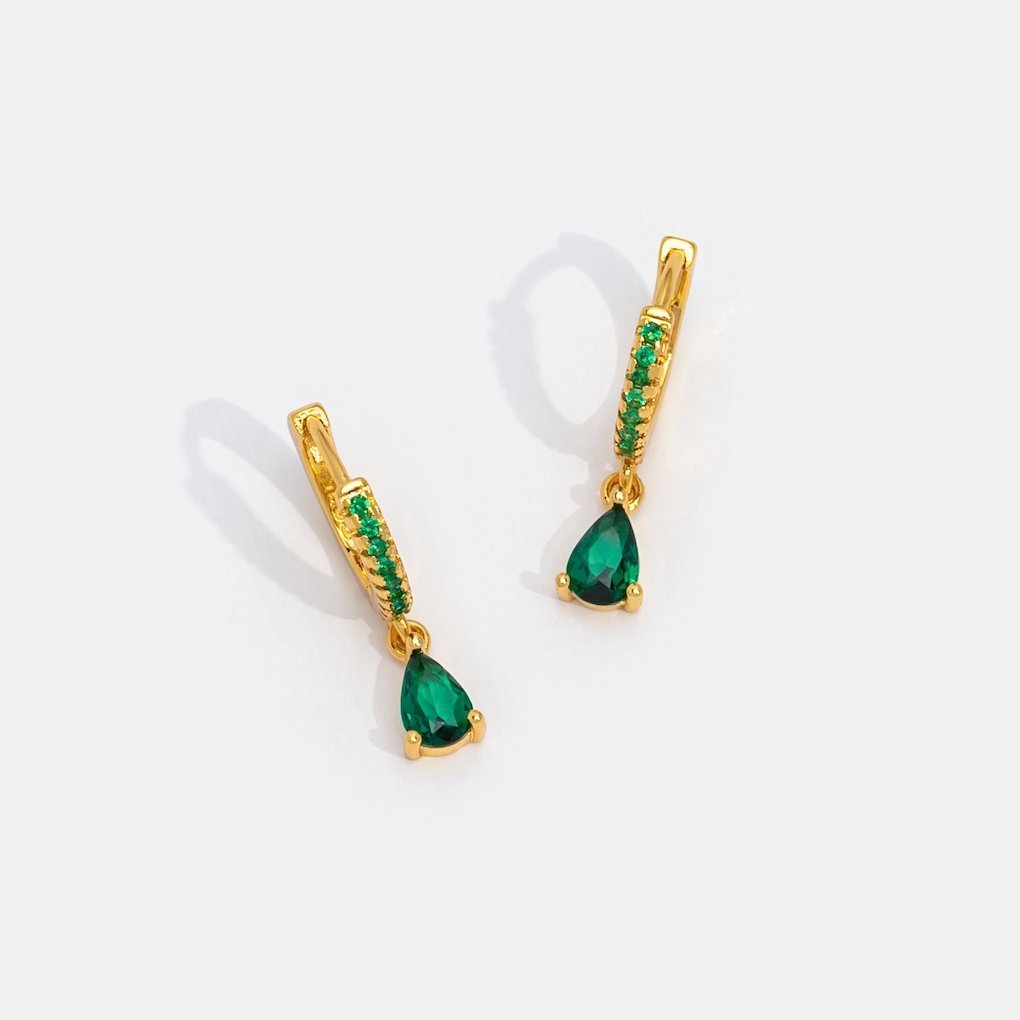 Green Crystal Silver Hoop Earrings