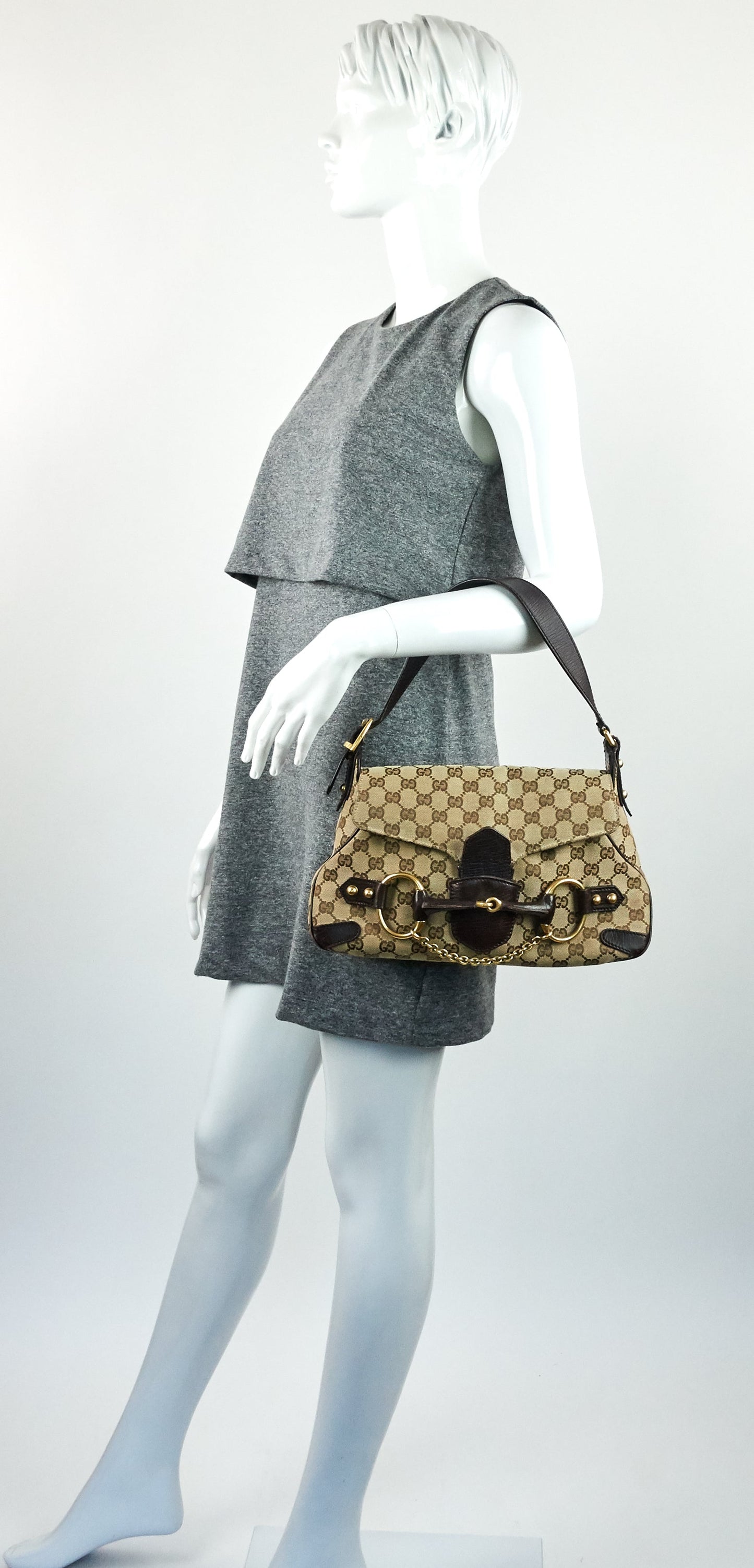 Gucci Monogram Canvas Horsebit Handbag