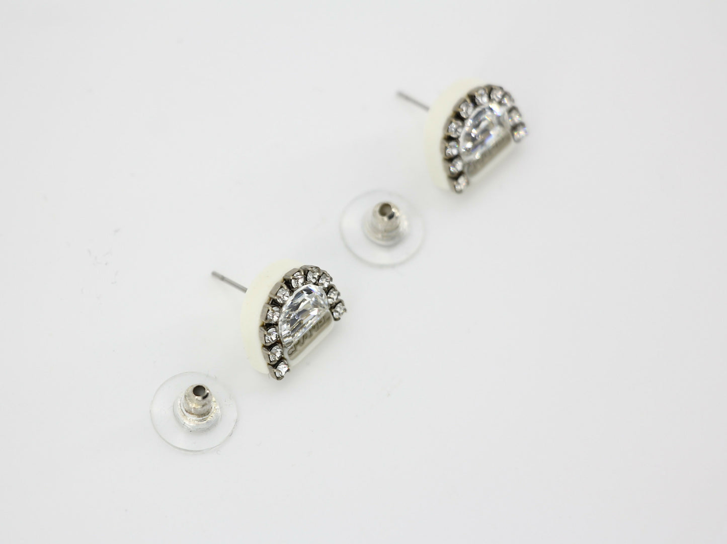 Chanel Vintage 00A Rhinestone White Ring Shape Stud Earrings