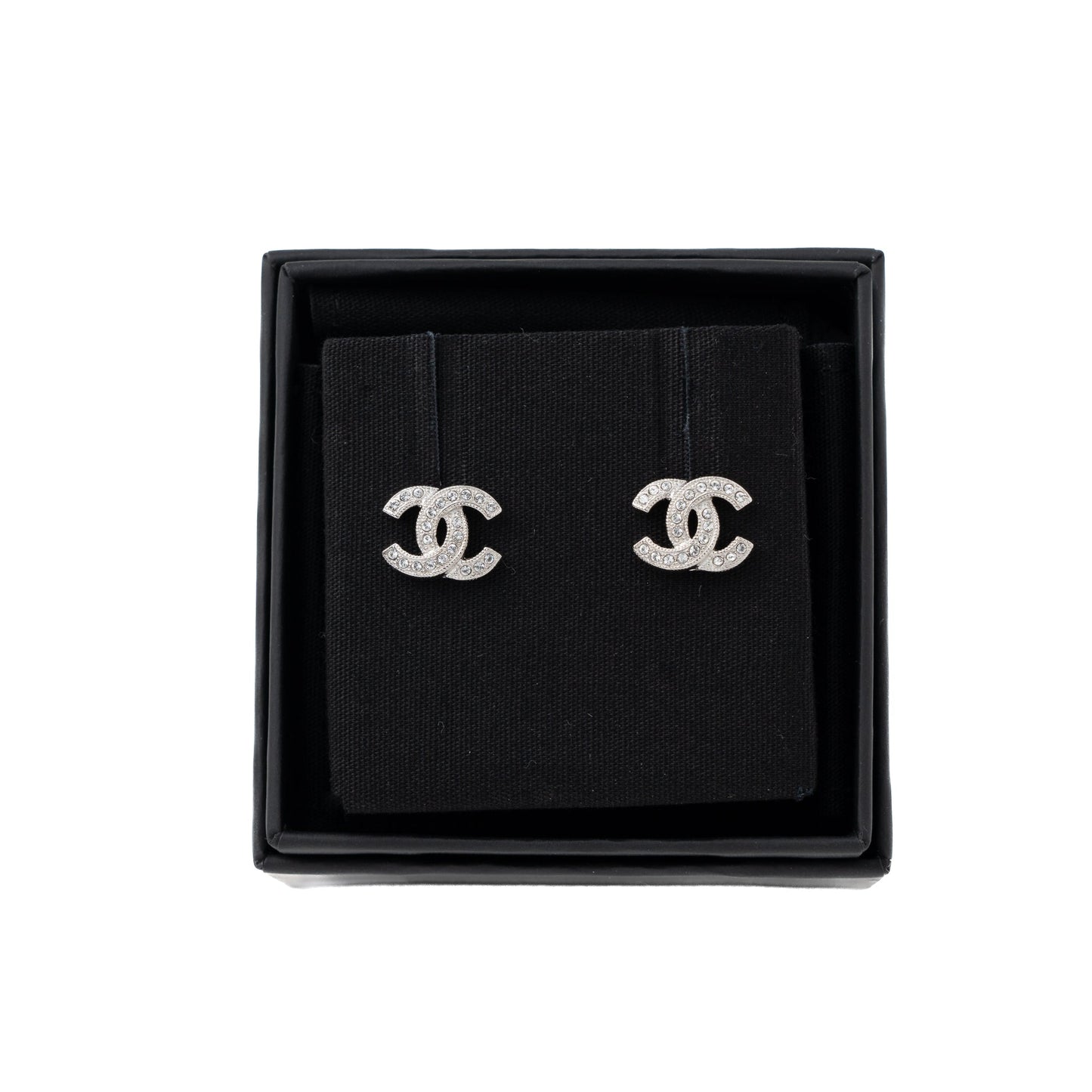 Chanel Classic Mini CC Logo Earrings Silver Tone