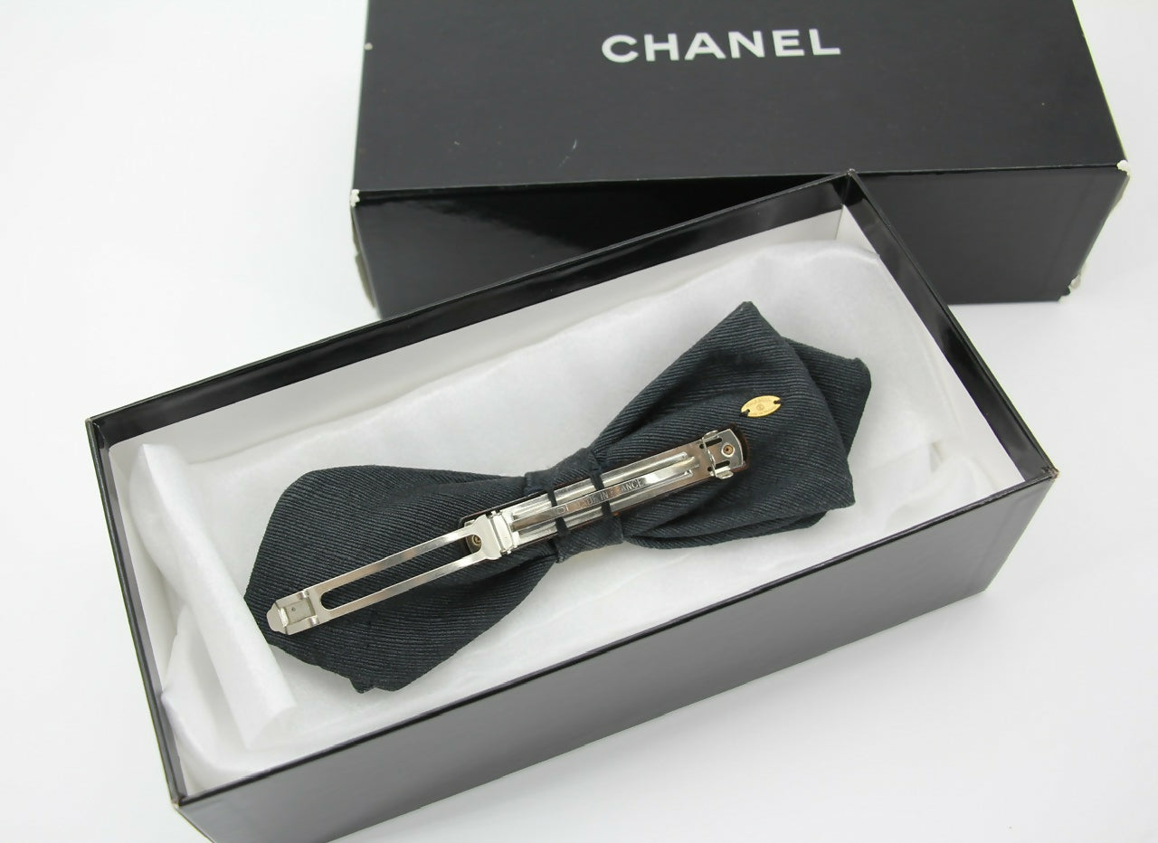 Chanel Vintage 1881-85 Denim Black Bow Hair Clip