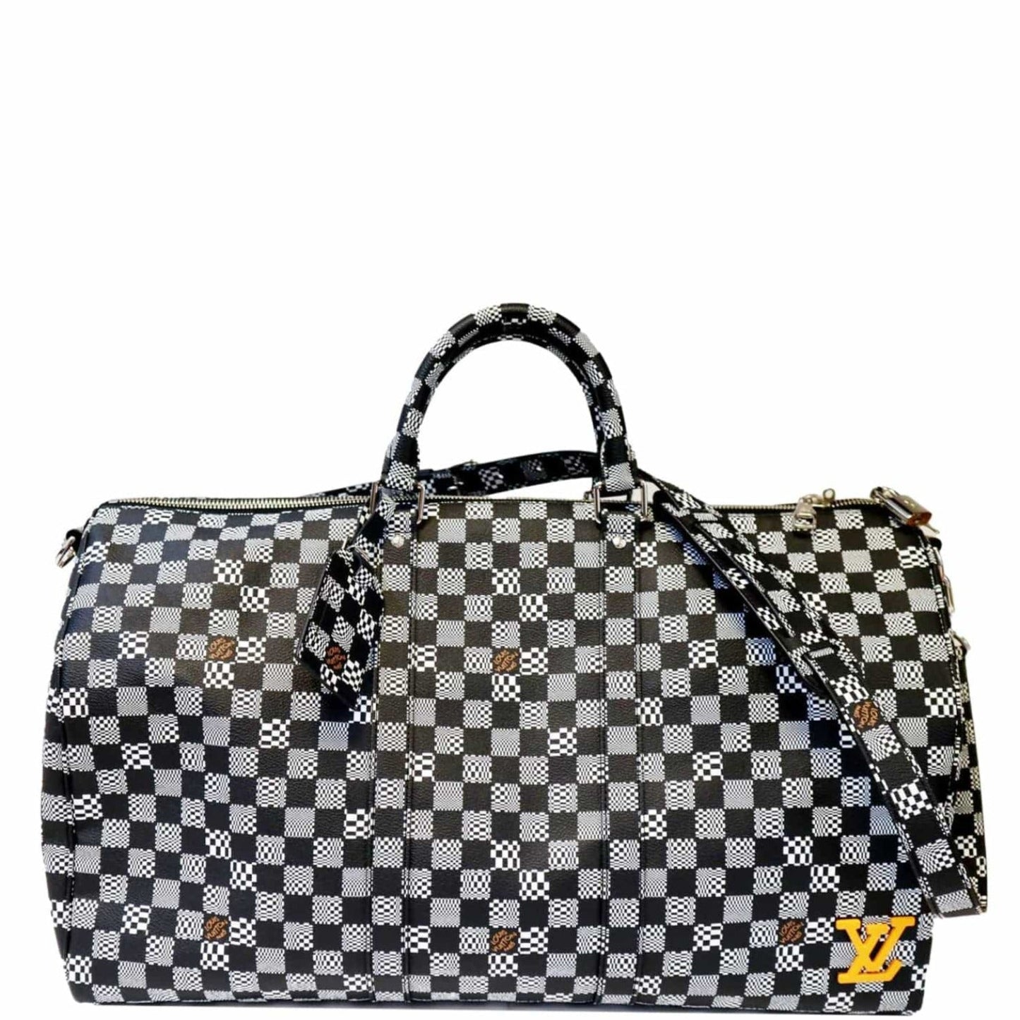 LOUIS VUITTON Keepall Bandouliere 50 Damier Distorted Travel Bag White Black
