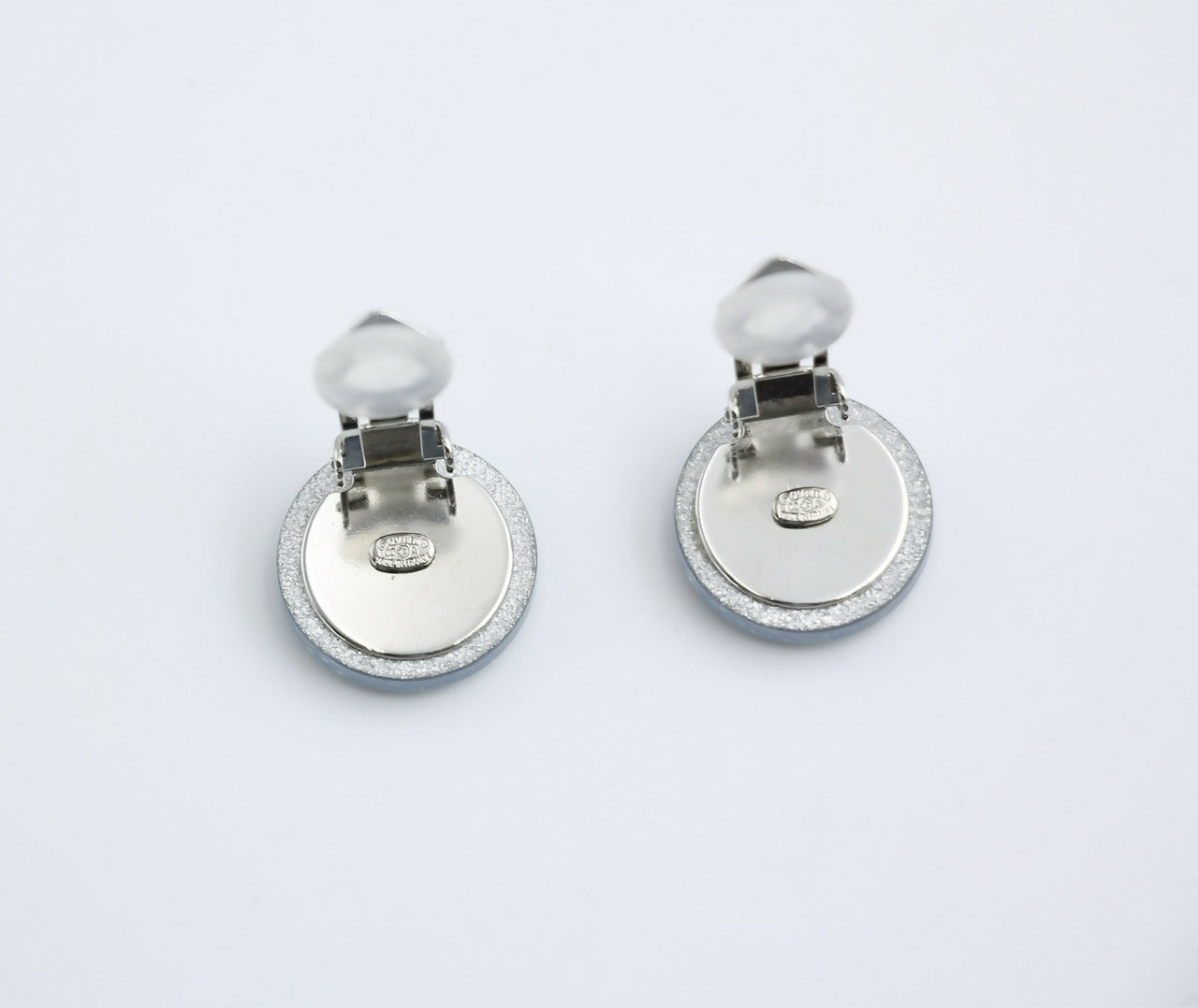 Chanel Vintage 00A Resin Light Blue Glitter Round Clip-on Earrings