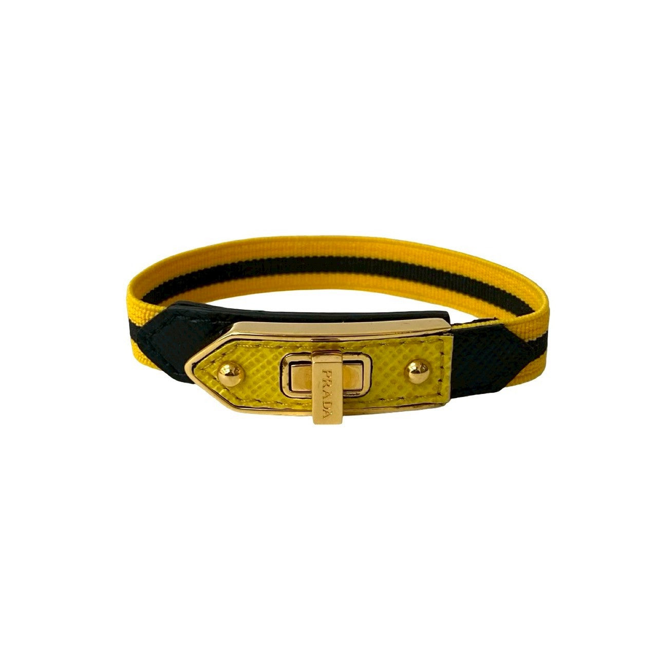 Prada Turnlock Nylon Saffiano Leather Bracelet
