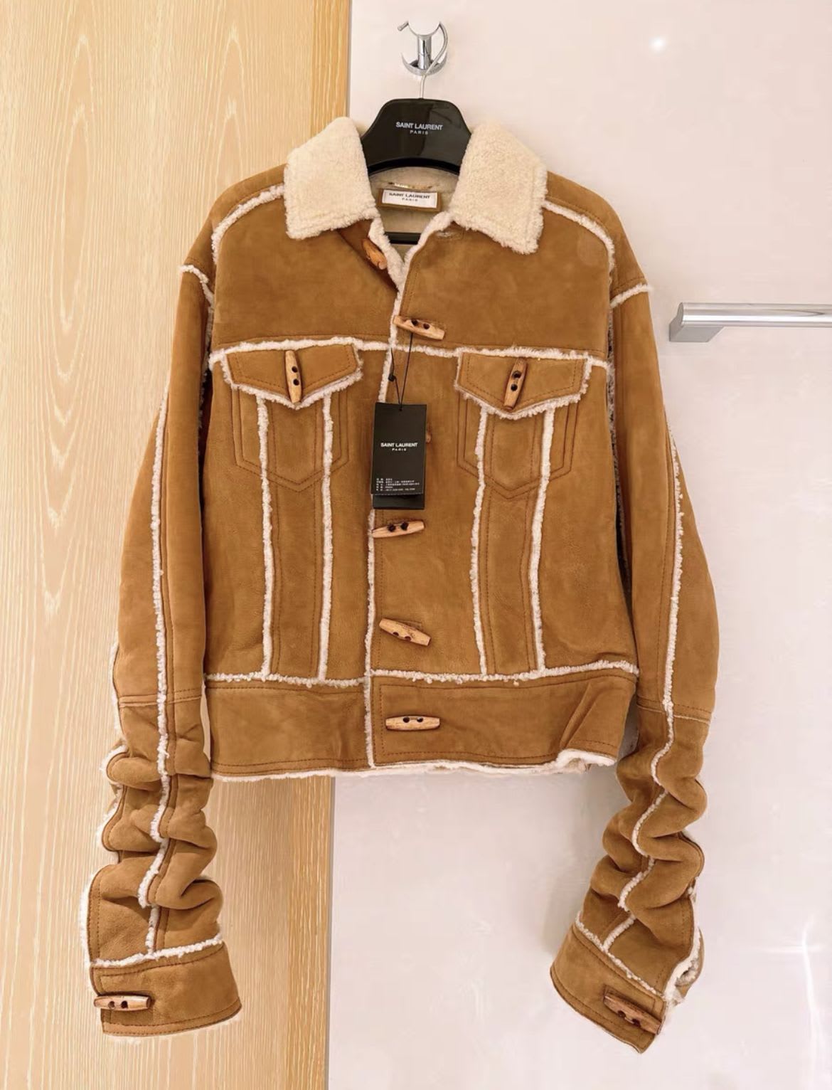 Saint Laurent catwalk camel sheepskin fur coat