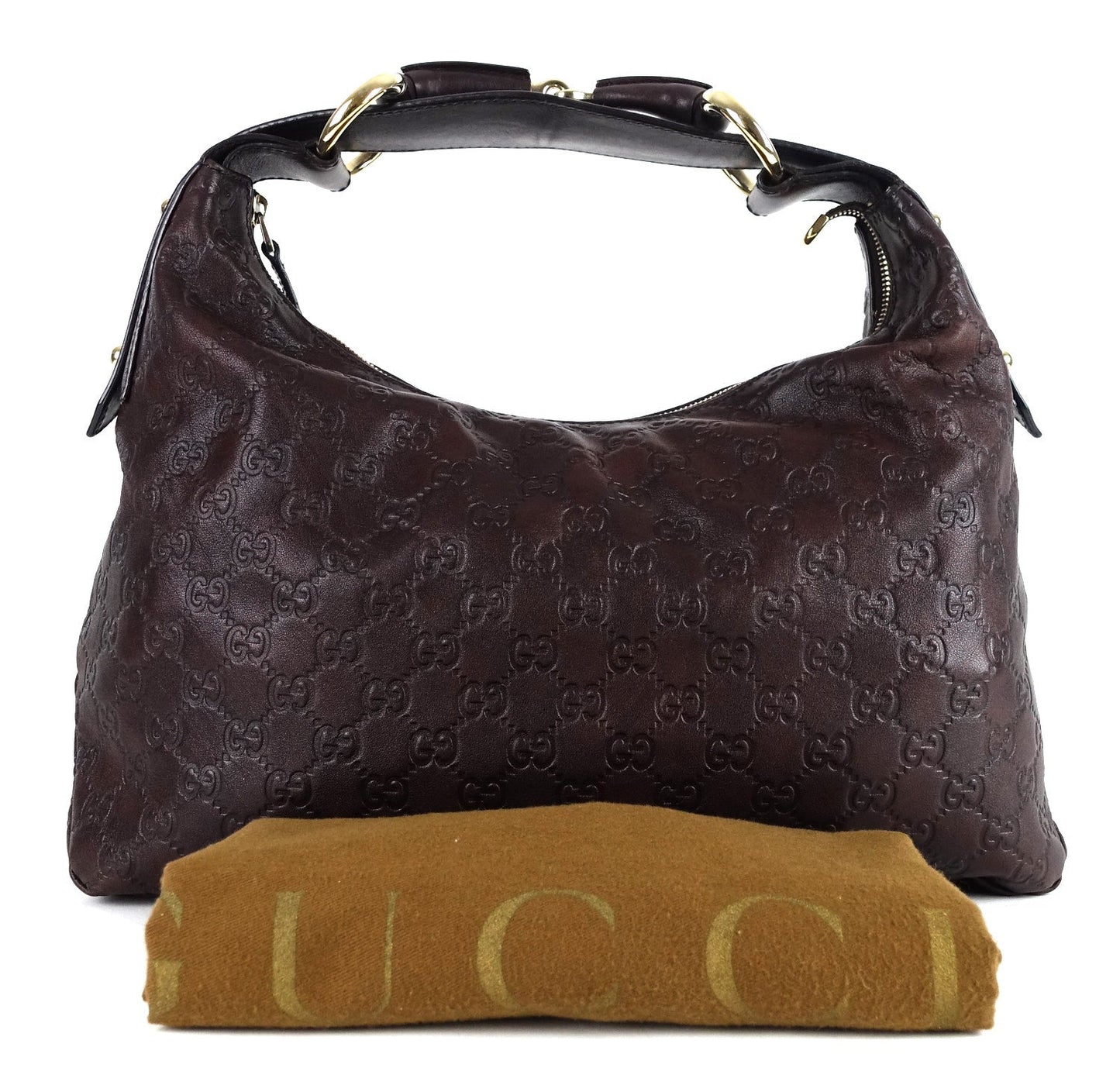 Gucci Monogram Leather Horsebit Hobo Bag