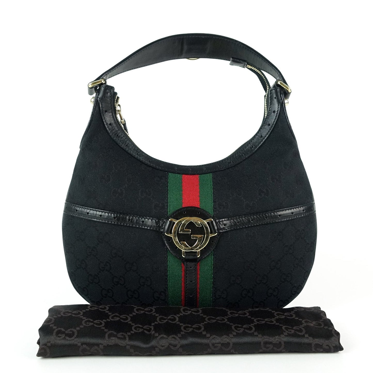Gucci Web Reins Monogram Canvas Hobo Bag