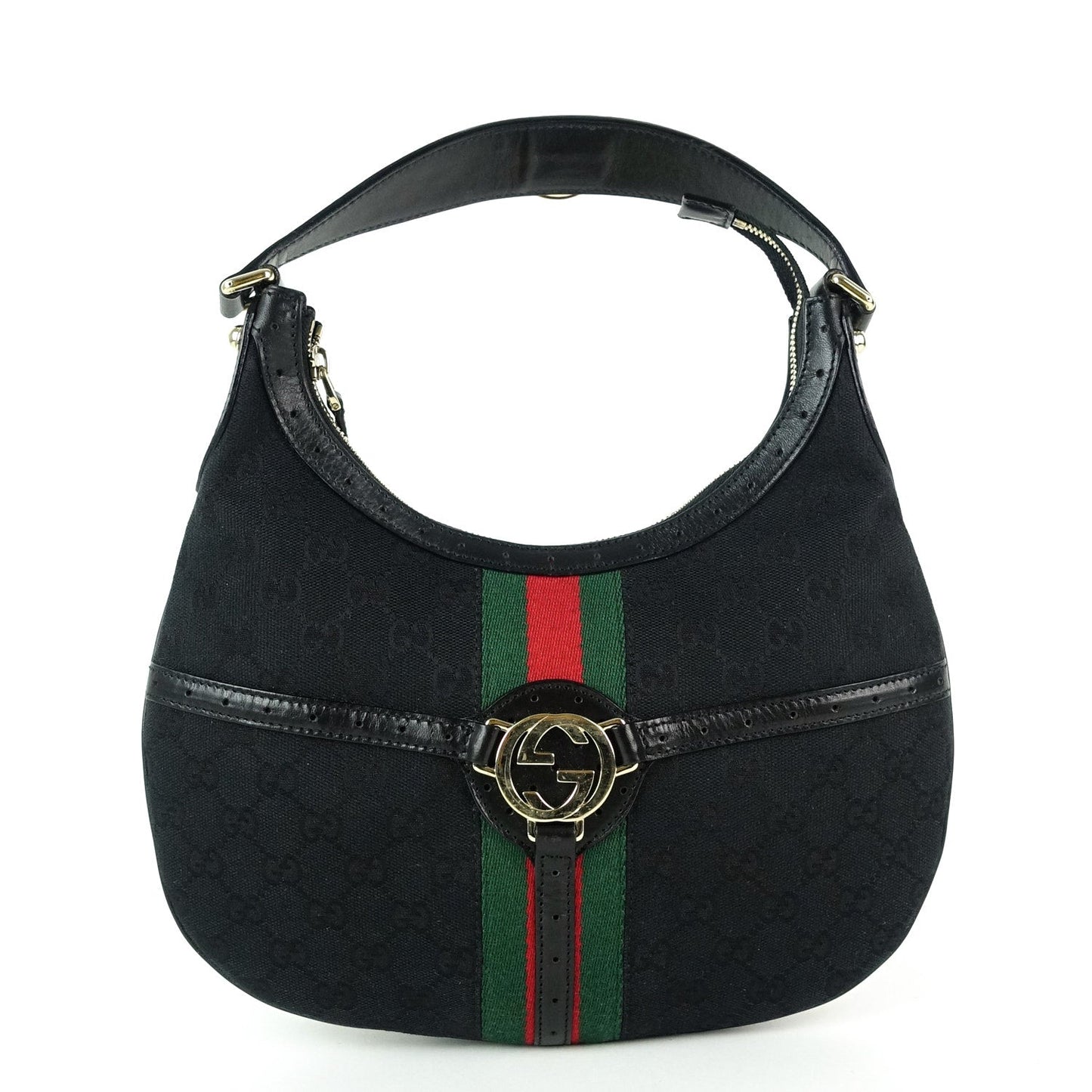 Gucci Web Reins Monogram Canvas Hobo Bag