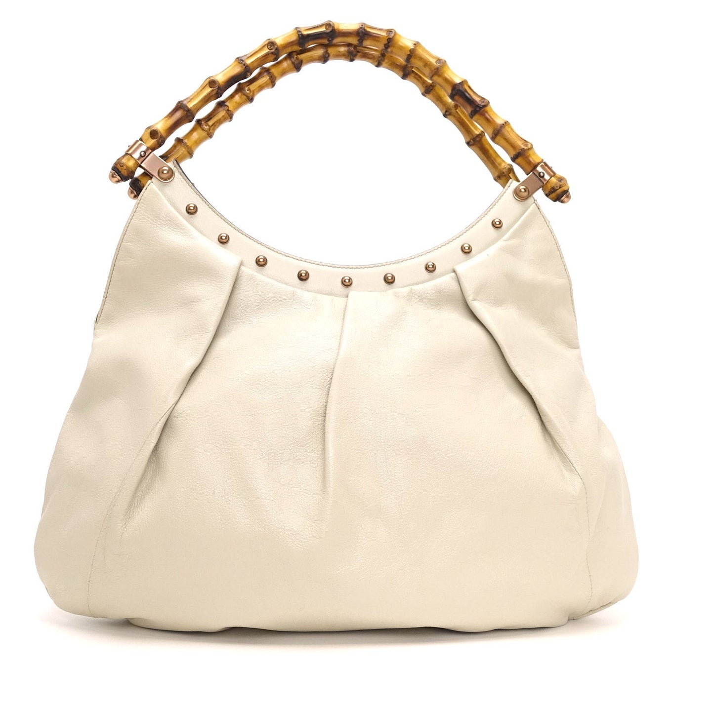 Gucci Pleated Leather Bamboo Handles Hobo Bag