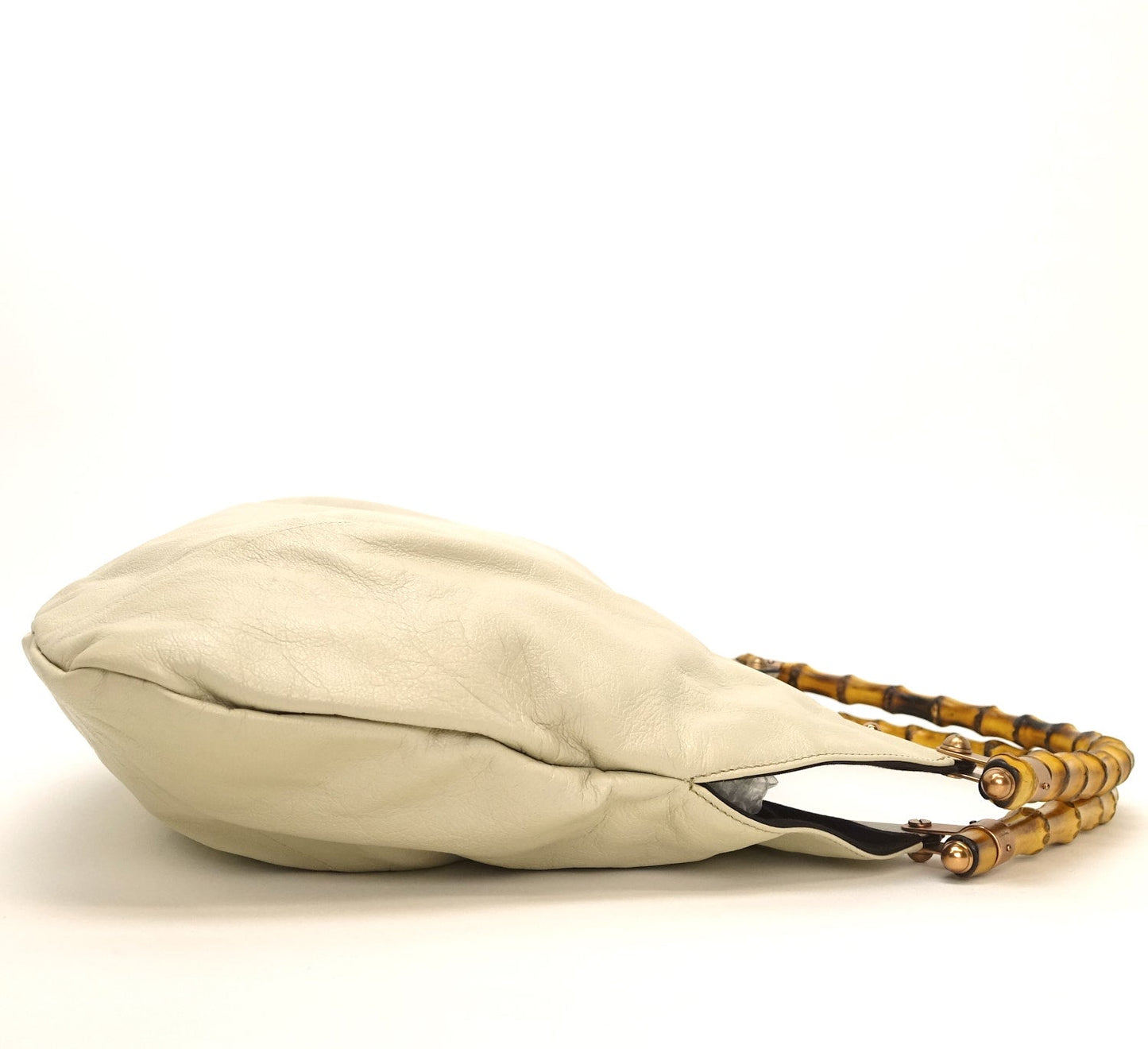Gucci Pleated Leather Bamboo Handles Hobo Bag