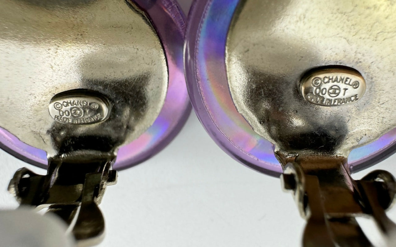 Chanel Vintage 00T Resin Iridescent Purple Clip-on Earrings