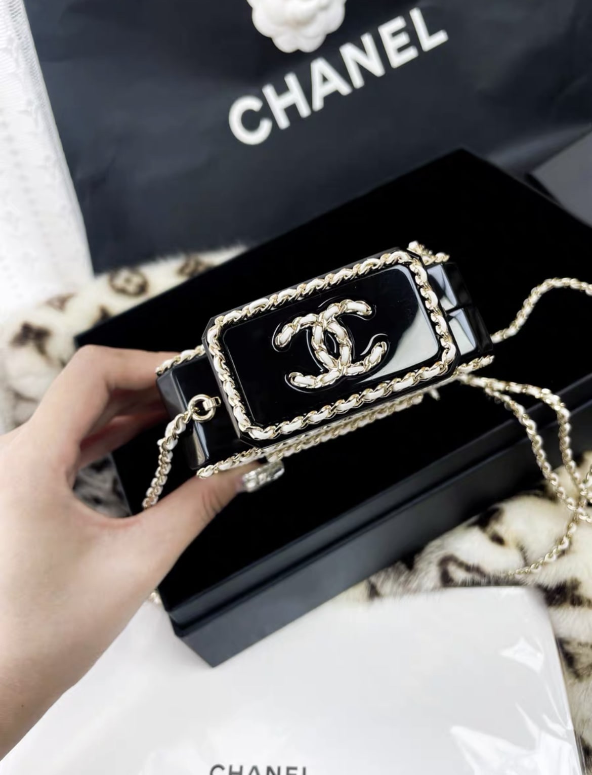 Chanel 22S limited edition perfume bottle evening bag