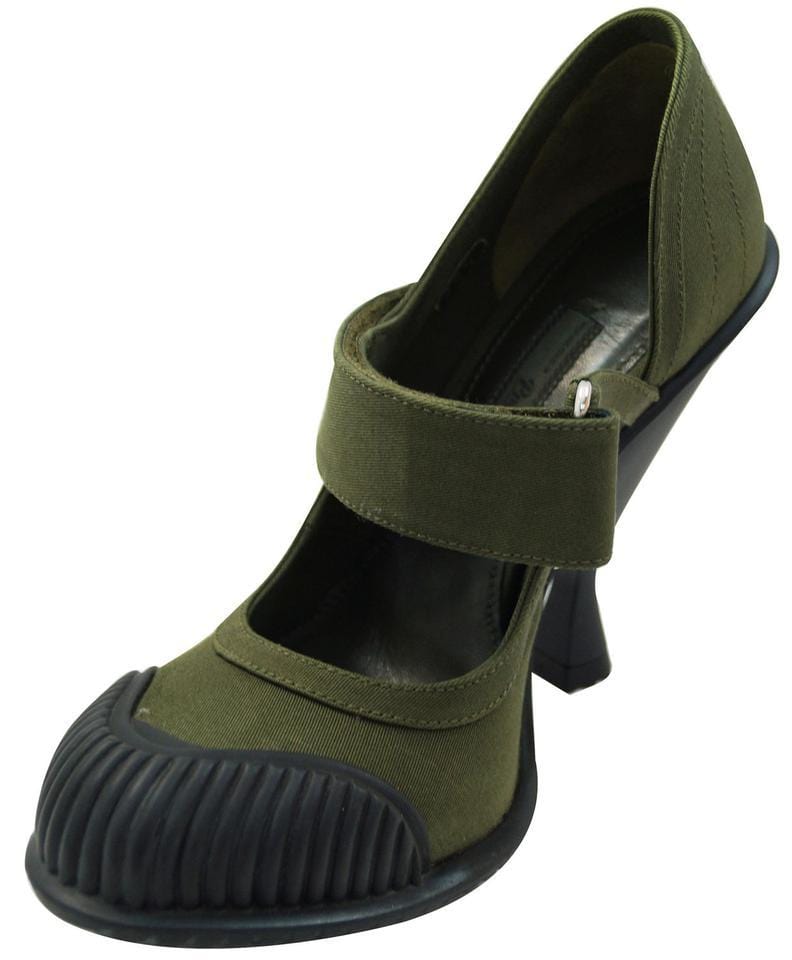 PRADA Militare Gabardine Mary Jane Rubber Cap Heel Pumps Green - Sale