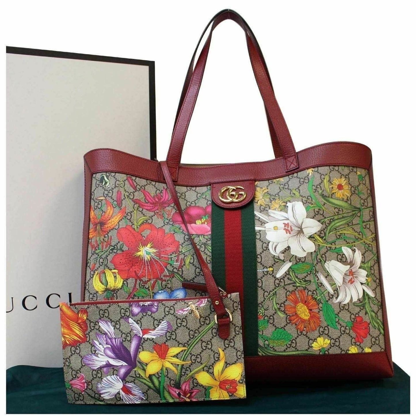 GUCCI Ophidia GG Flora Medium Tote Bag Red 547947