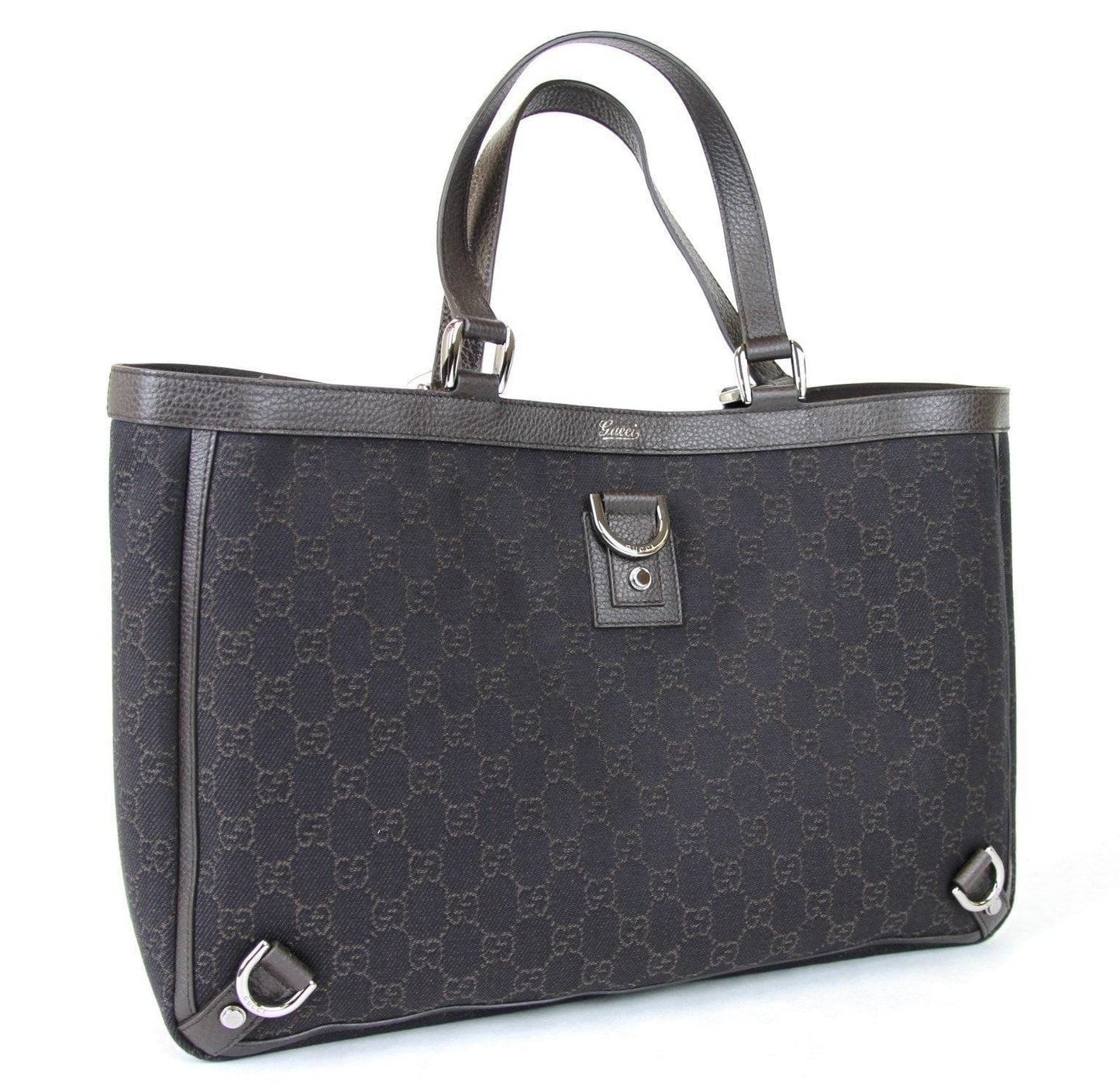 New Gucci 293580 Brown Denim D Ring Abbey Tote Bag Handbag