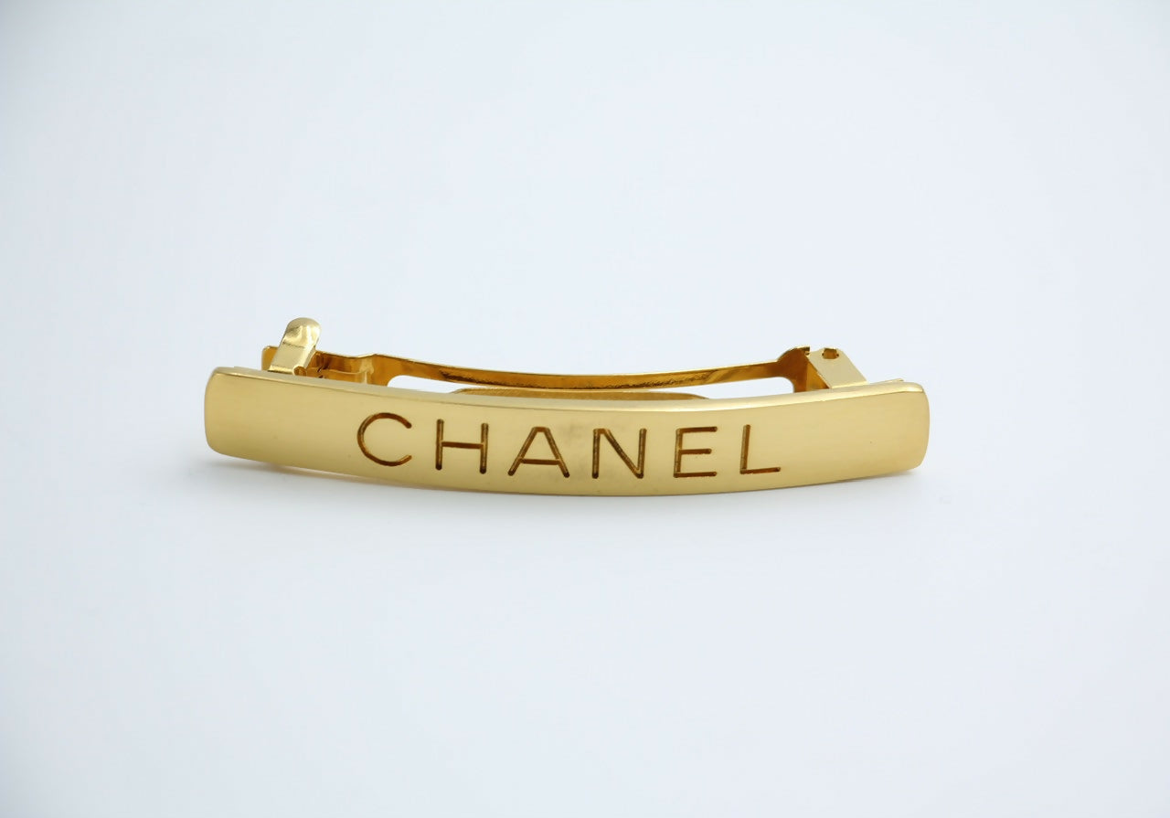 Chanel Vintage 98A Matte Gold-plated ‘CHANEL’ Hairpin
