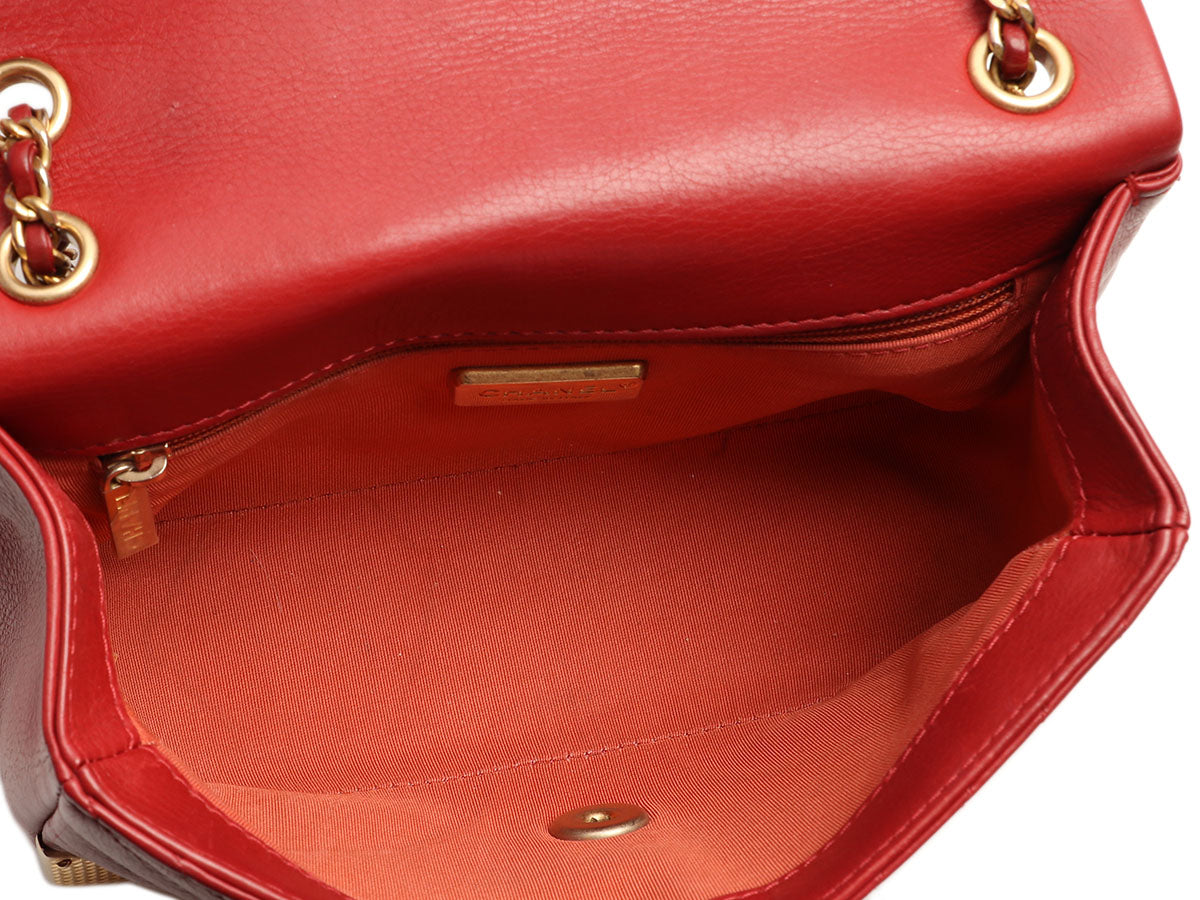 Chanel Small Red Chevron-Quilted Calfskin Rock The Corner Flap