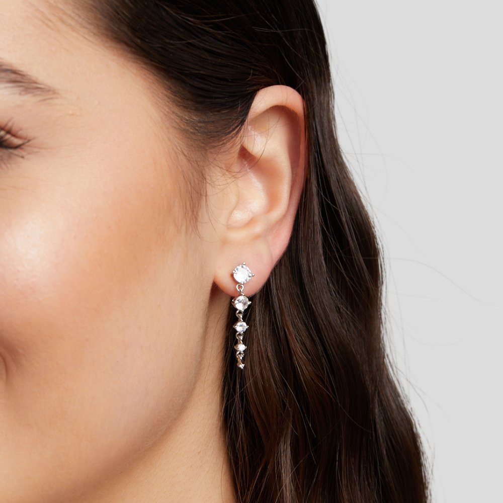 Selena Silver Crystal Drop Earrings