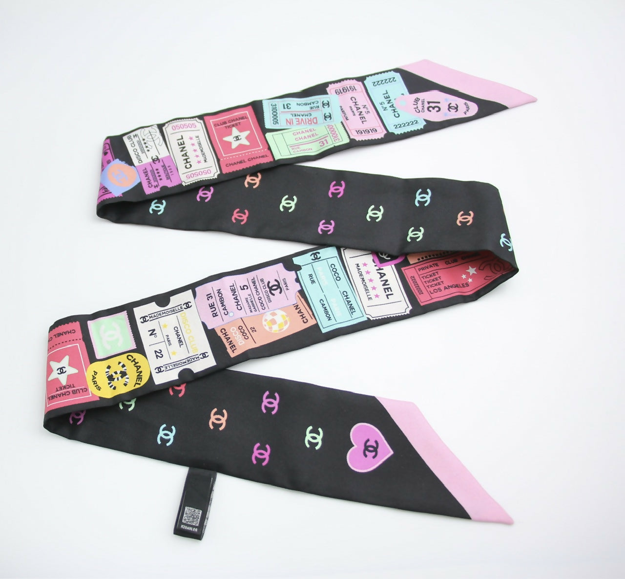 CHANEL 100% Slim Silk Scarf Bandeau Twilly CC Mark Scarf in Multicolour