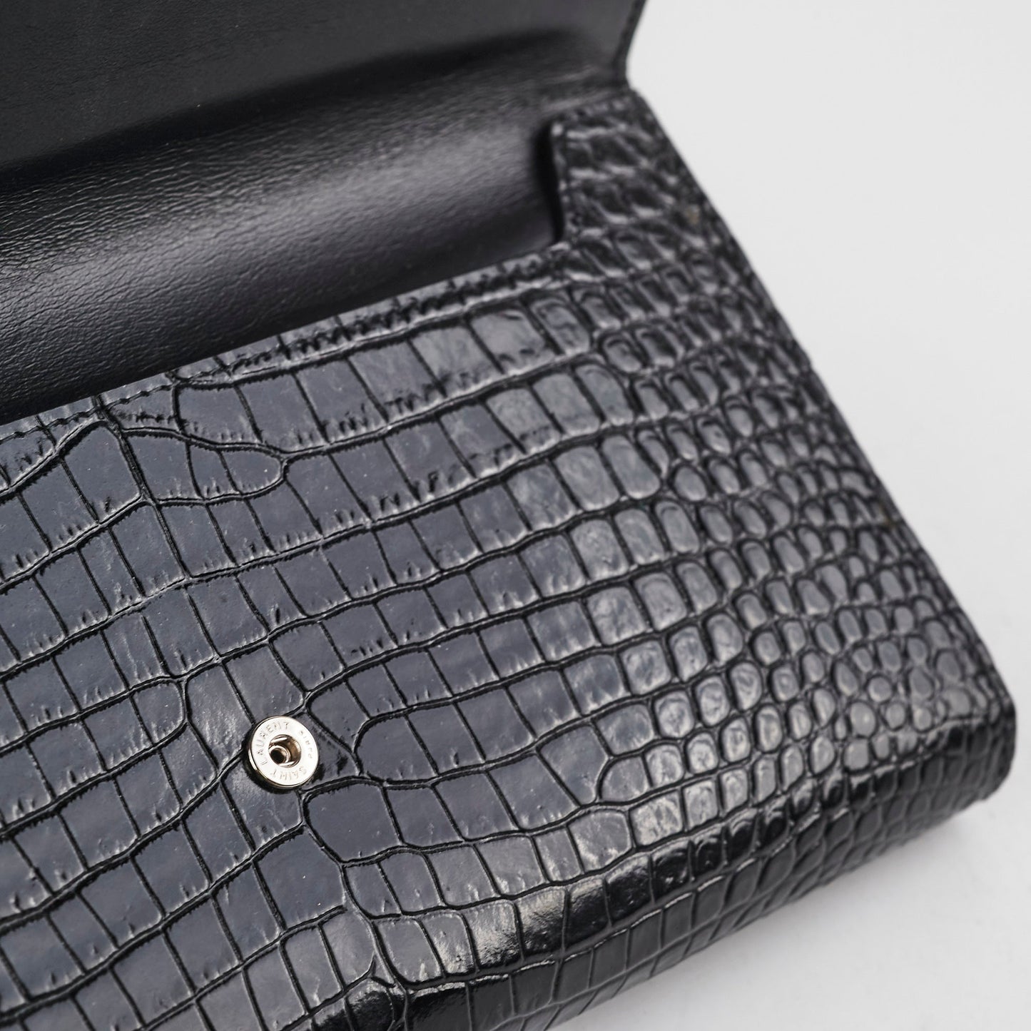 Saint Laurent Croc Embossed Wallet Clutch Black