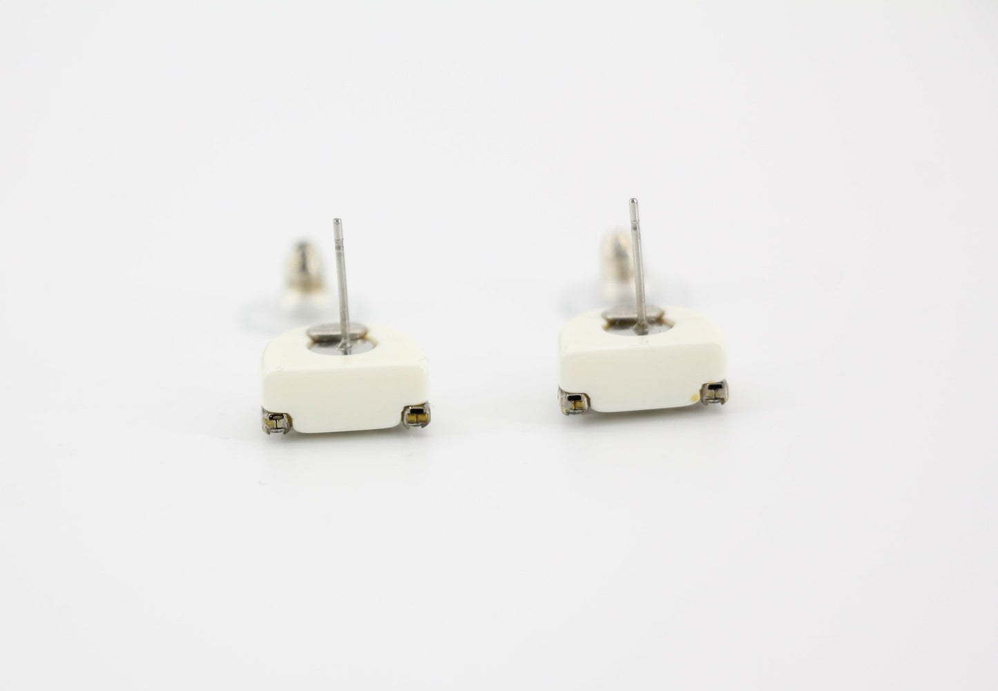 Chanel Vintage 00A Rhinestone White Ring Shape Stud Earrings
