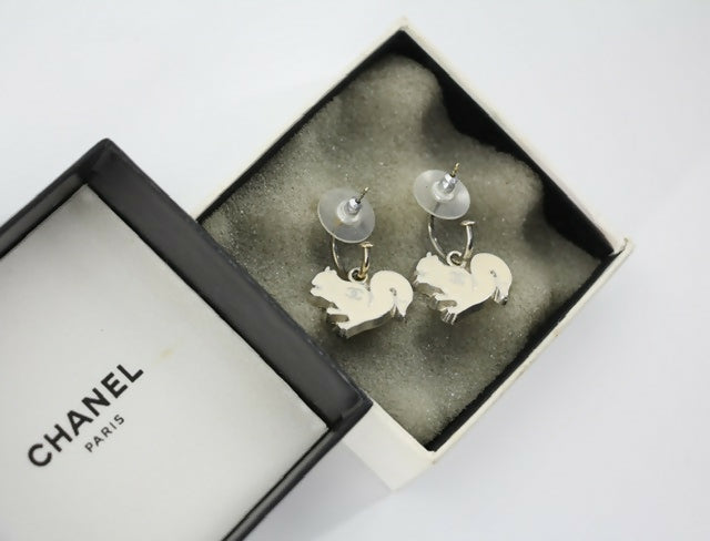 Chanel Vintage 03P & 05A Enamel White Squirrel Earrings