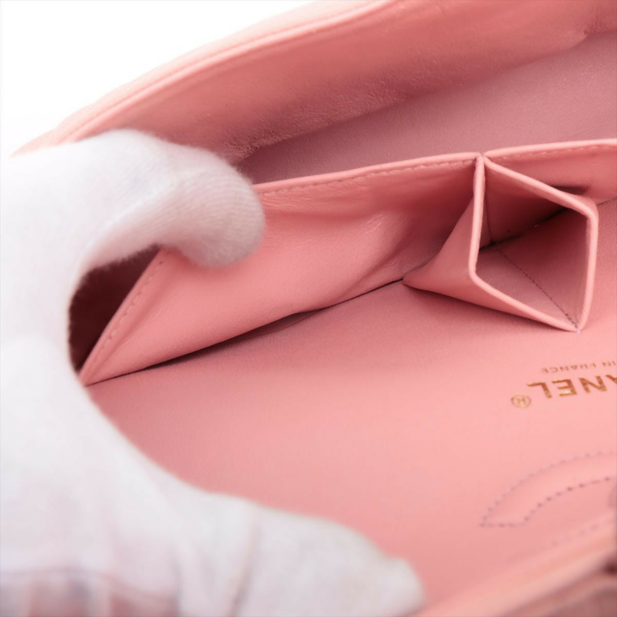 Chanel Pink Caviar Flat Chevron Quilted Medium Double Flap Bag
