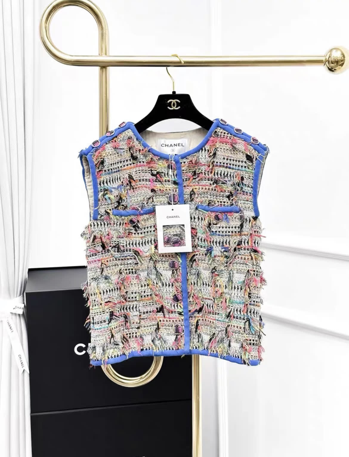 Chanel colorfull fringed tweed vest