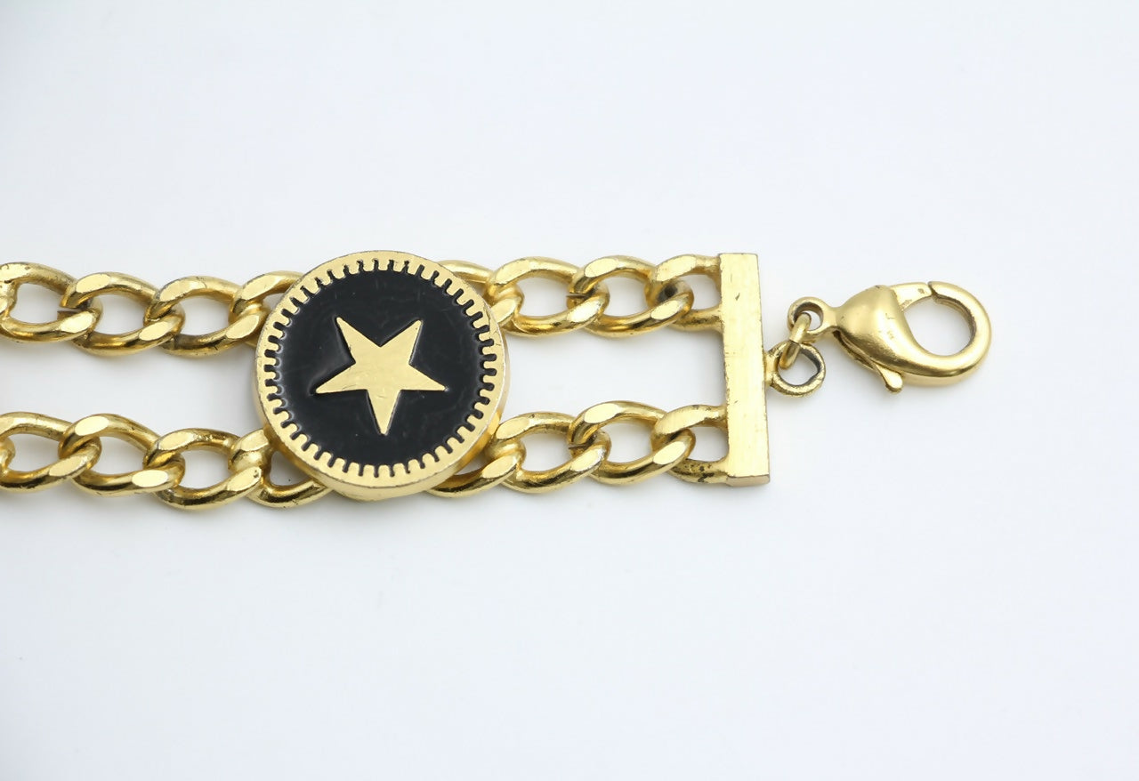 Chanel Vintage 01P Gold-plated & Enamel Star Heart Coin Bracelet