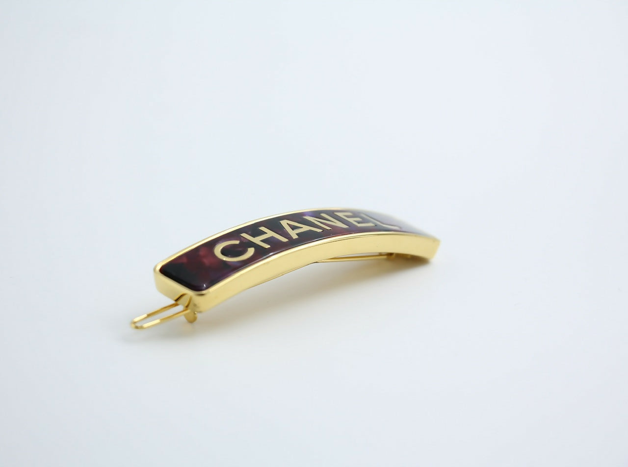 Chanel B21S Metal Burgundy Gold Edge English Long Hair Clip