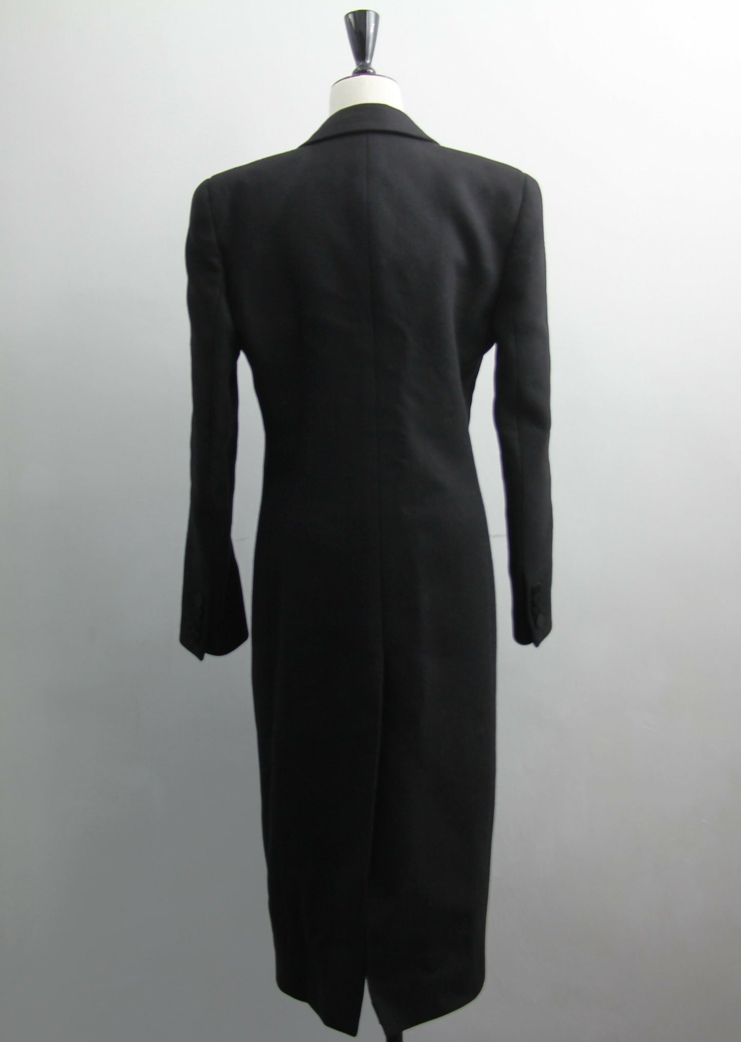 Saint Laurent Black Tuxedo Coat In Grain De Poudre + Saint Laurent YSL Logo Twisted Stripe Texture Brooch