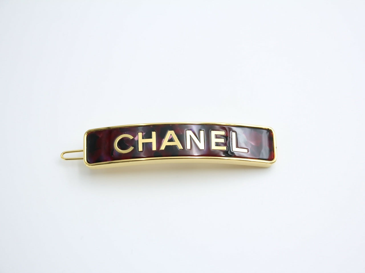 Chanel B21S Metal Burgundy Gold Edge English Long Hair Clip