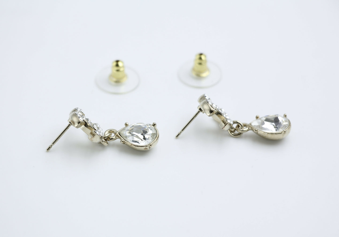 Chanel C19A Rhinestone CC Drop Dangle Stud Earrings
