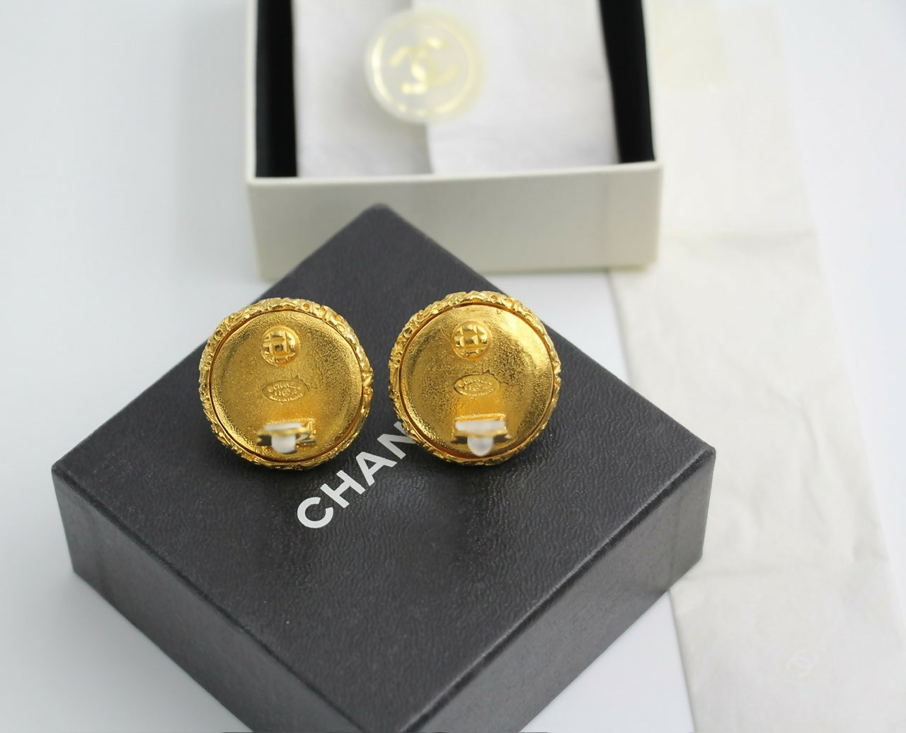 Chanel Vintage 93A Rare Lava Glass Mirror Clip-on Earrings