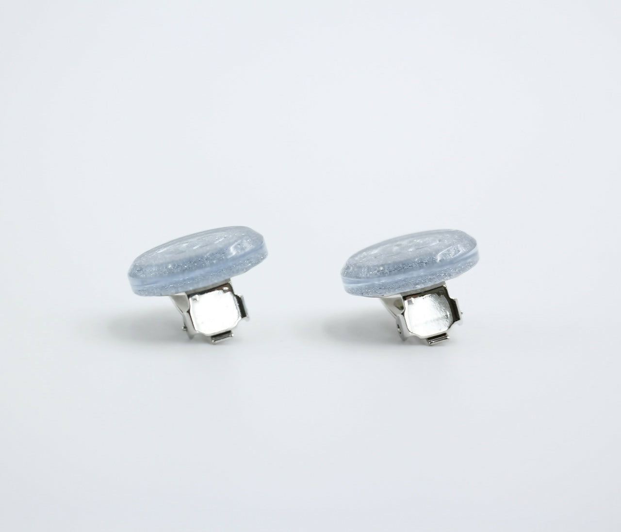 Chanel Vintage 00A Resin Light Blue Glitter Round Clip-on Earrings