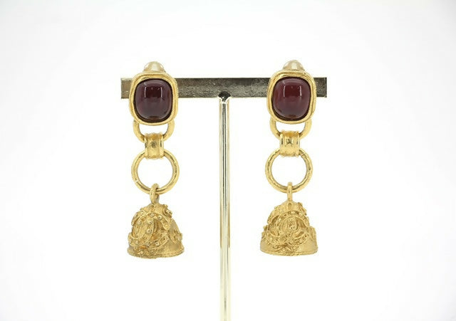 Chanel Vintage 94A Grapevine Gold-plated Red Bell Clip-on Earrings