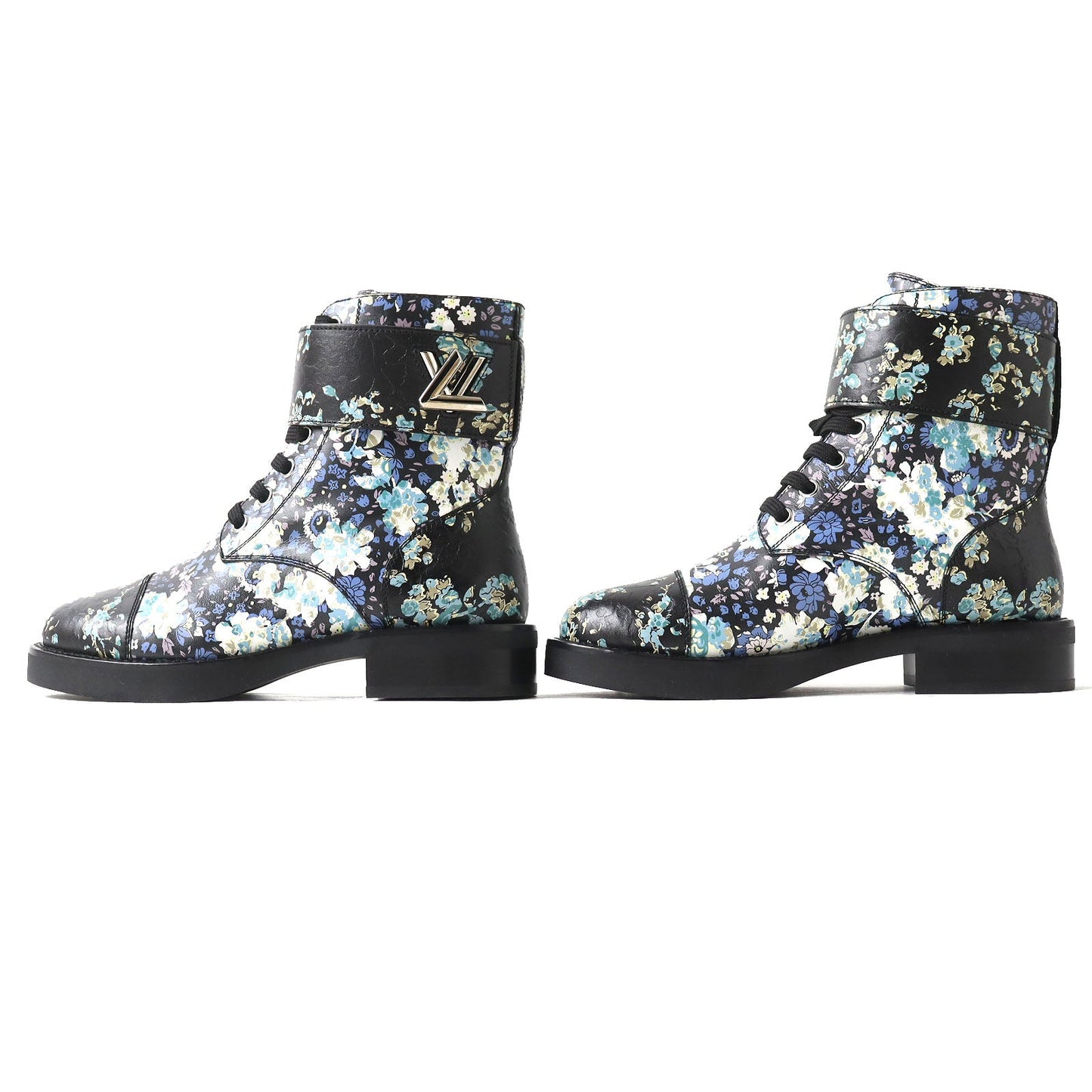 Louis Vuitton Floral Leather Short Boots Black 35